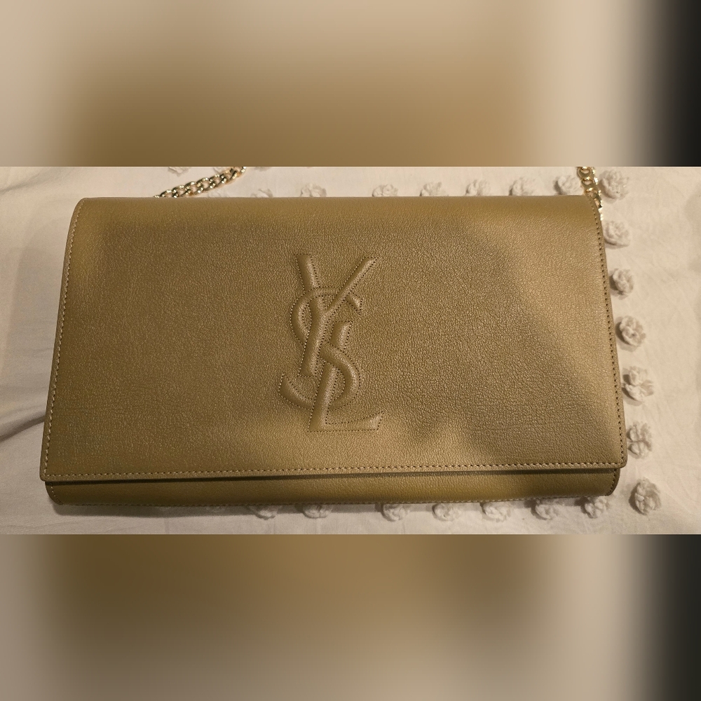 Authentic YSL Belle DE Jour Nude Leather Clutch with crossbody insert.